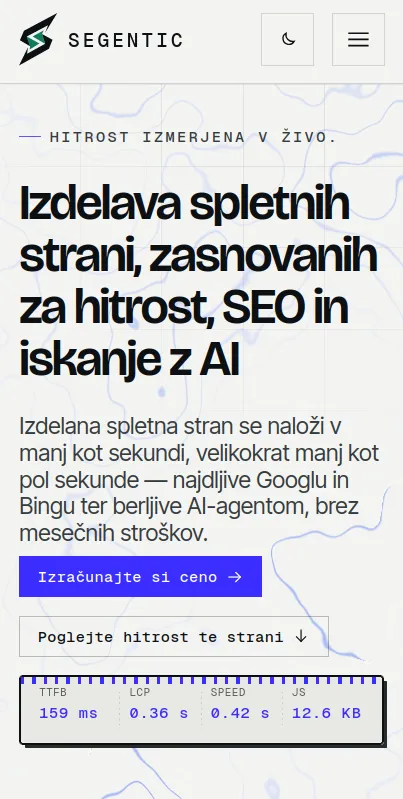 segentic.dev — izdelava spletnih strani, zasnovanih za hitrost, SEO in iskanje z AI
